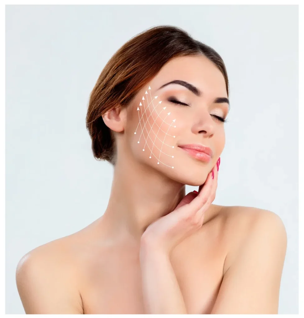 Female touching her smooth skin after Intra-oral Tightening in Toronto, ON at Lips Boutique® and Beauty Lab